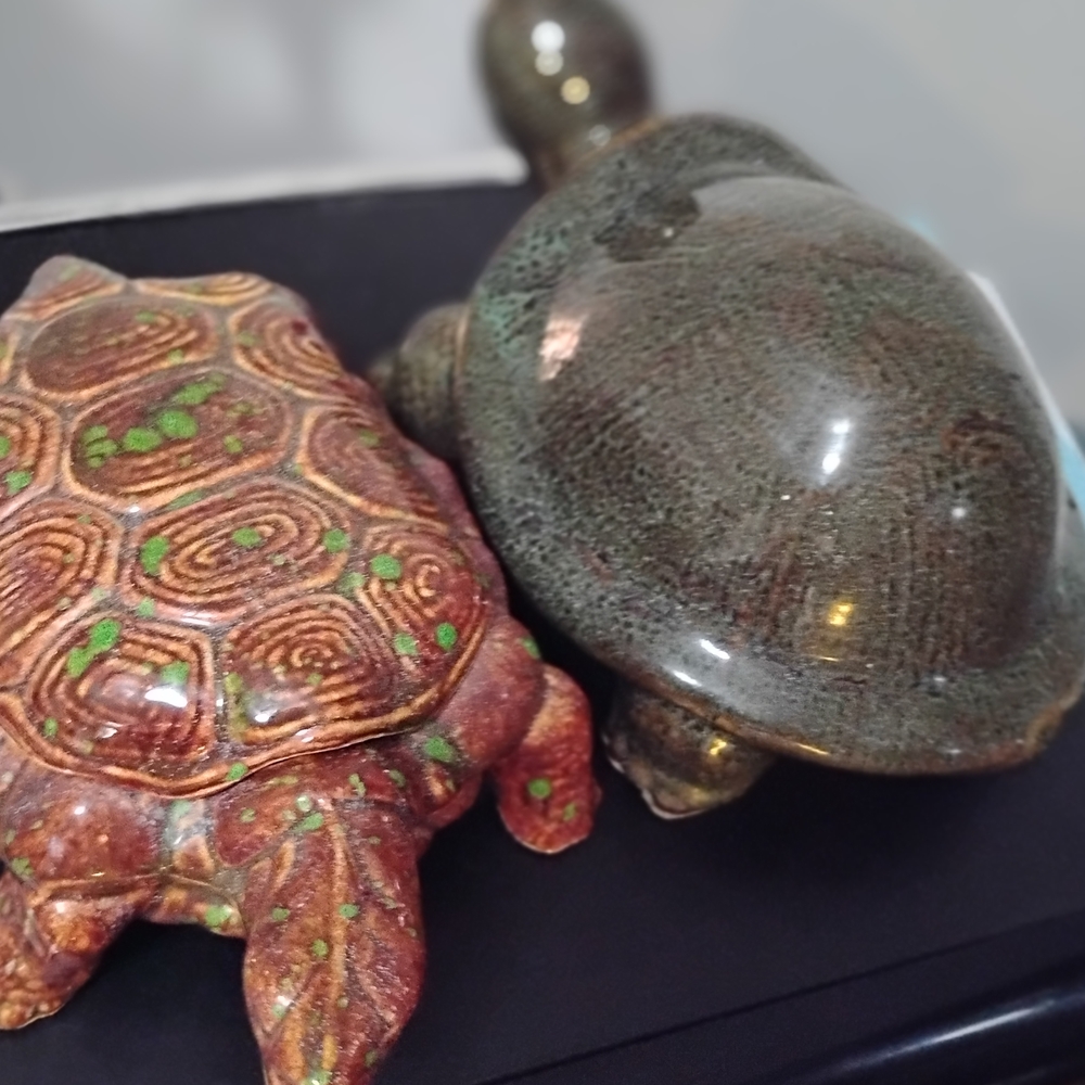 Ceramic Turtle Figurine - Brown and Green
